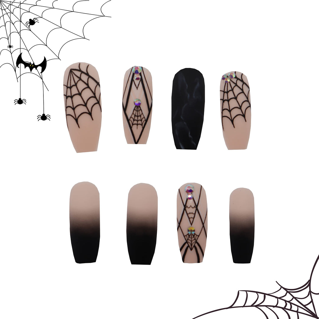 24pcs Long Coffin Fake Nails Matte Ballerina Punk Style Press on Nails Black False Nails Full Cover Acrylic Nails for Women Nail Art