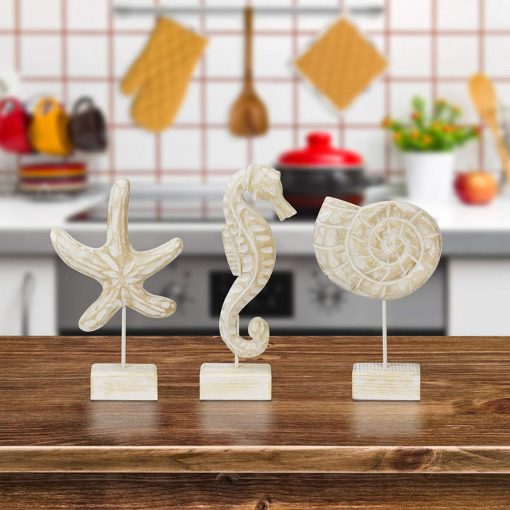 Exttlliy 3pcs Wood Handmade Beach Nautical Style Figuri