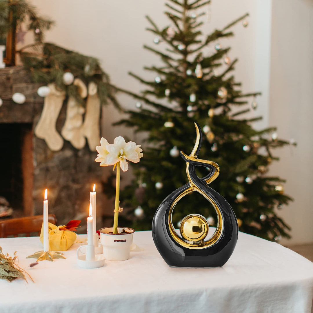 Home Decor Modern Abstract Art Ceramic Statue Table Decorations for Dining Room Living Room Office Centerpiece 10.8 H x 6.49 L (Black, Small)