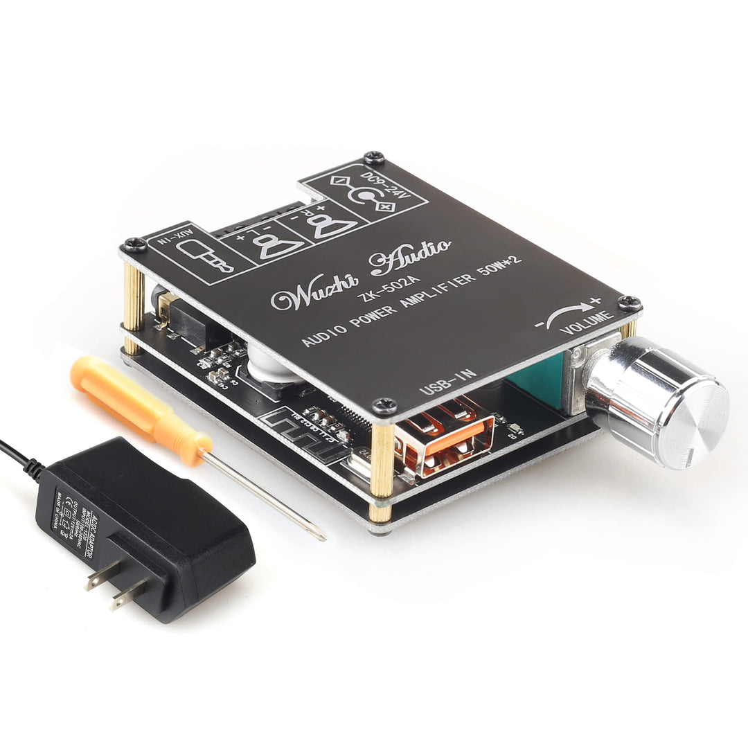 ZK-502A Bluetooth 5.0 Amplifier Board 50W*50W with A 12V2A DC Power Supply,100W Bluetooth Audio AMP Board for DIY Bluetooth Speaker Kit DC9-24V,Black