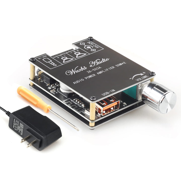 ZK-502A Bluetooth 5.0 Amplifier Board 50W*50W with A 12V2A DC Power Supply,100W Bluetooth Audio AMP Board for DIY Bluetooth Speaker Kit DC9-24V,Black