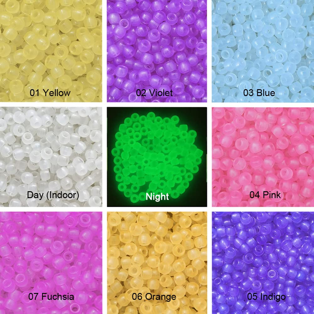 700pcs UV Pony Beads Luminous Beads Changing UV Reactive Plastic Beads Glow in The Dark Fun for Jewerly Bracelets Making 8x6mm