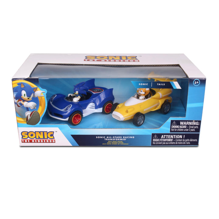 Sonic Transformed All-Stars Racing 2 Pack Pull Back Action: Tails and Sonic Hedgehog, Two Vehicles, Video Game Legends, No Batteries Required, Pull Back – Release - and Watch it go