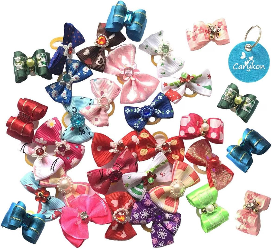 40 Pack Pet Hair Bow with Rubber Bands for Yorkie Small dogs- assorted colors (Cute)