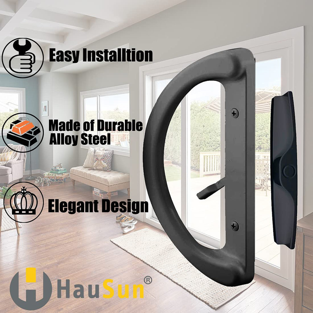 Patio Sliding Glass Door Handle Set with 45° Mortise Lock Suitable for Sliding Glass Patio Door Thickness from 1-1/2 to 1-3/4, Fits 3-15/16” Screw Hole Spacing, Reversible Design(Non-Handed), Black