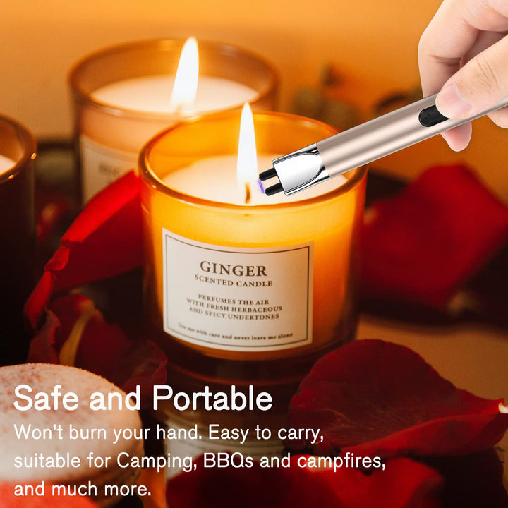 REIDEA Lighter Electric for Candle S4 Pro USB Rechargeable Safety Lock with LED Battery Indicator Flameless Windproof Arc Plasma Lighter for Candle, Fireworks (Champagne Gold)