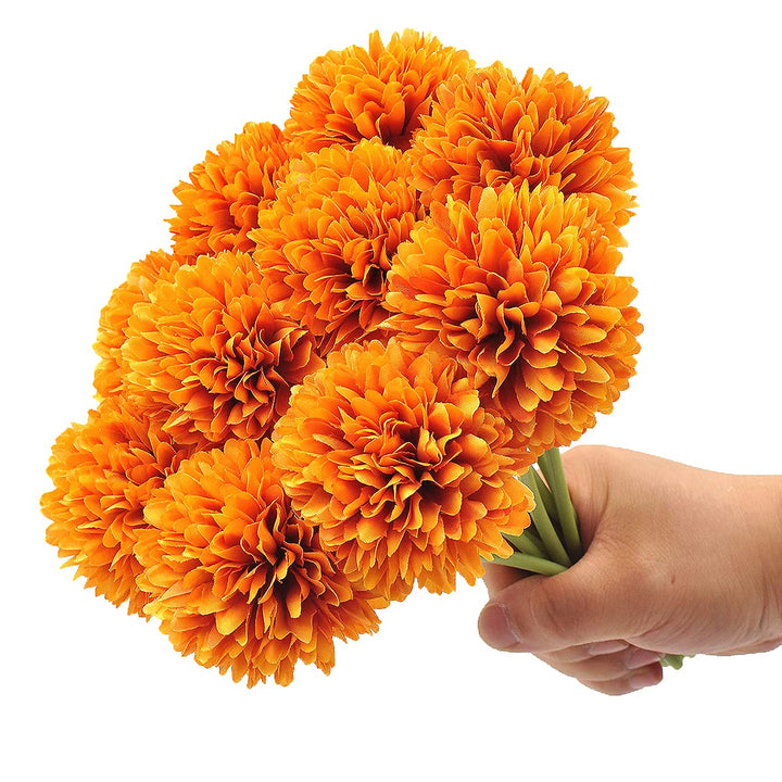 10Pcs Artificial Fake Flower Plants Silk Chrysanthemum Ball Hydrangea Arrangements Wedding Bouquets Decor Home Kitchen Garden Party Table Floral centerpieces DIY (Orange)