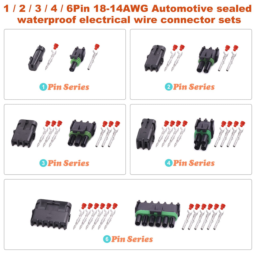 250Pcs 1 2 3 4 6 Pin Male and Female Waterproof Car Electrical Wire Connector Plug Kit 18-14 AWG Quick Locking Wire Harness Sockets for Motorcycle, Scooter, Car, Truck, Boats