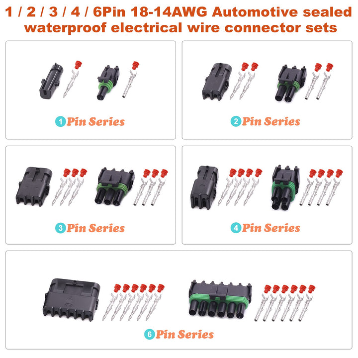 250Pcs 1 2 3 4 6 Pin Male and Female Waterproof Car Electrical Wire Connector Plug Kit 18-14 AWG Quick Locking Wire Harness Sockets for Motorcycle, Scooter, Car, Truck, Boats