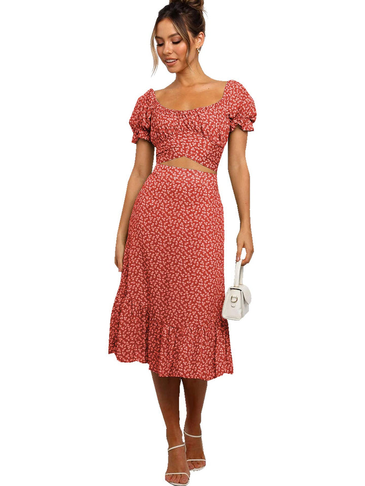 LYANER Women&#39;s 2 Piece Outfits Floral Self Tie 