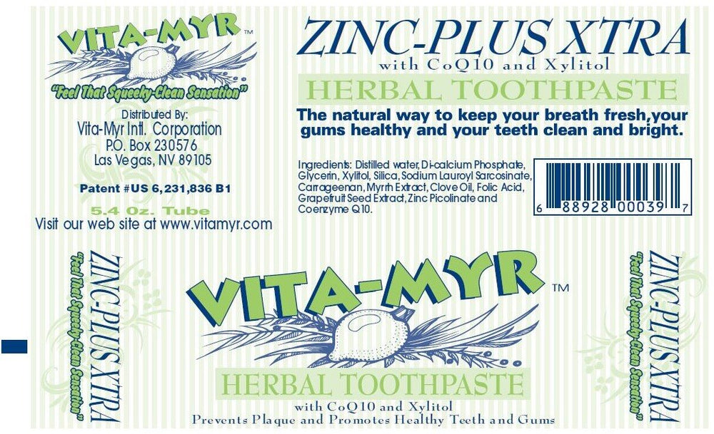 3 Pack Zinc Plus XTRA Natural & Effective Herbal Toothpaste 5.4 oz