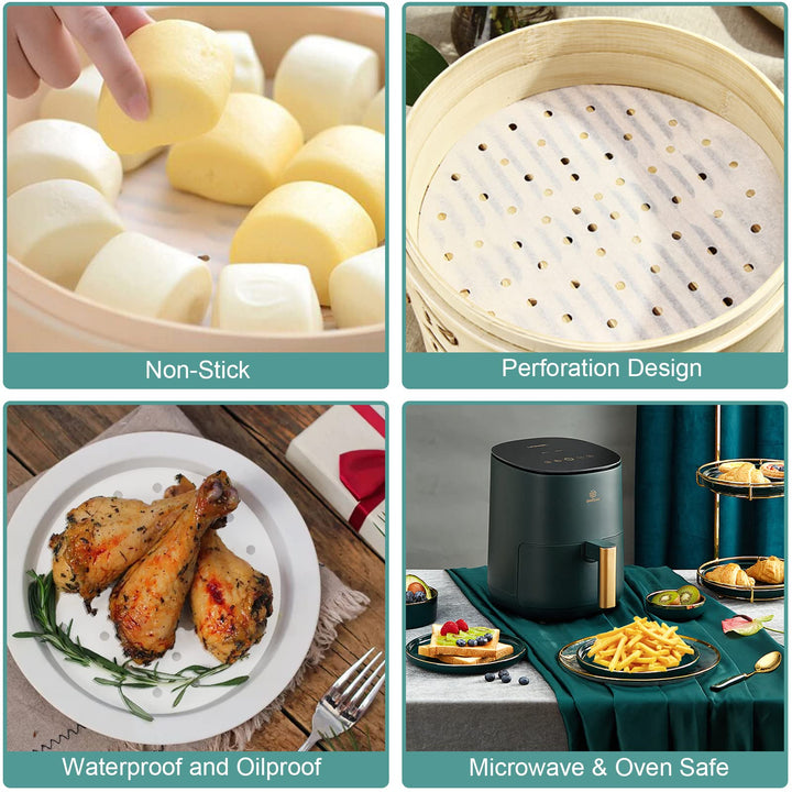 Air Fryer Parchment Paper Liners, 100 Pcs Parchment Paper for Air Fryer, 9 Inch White Air Fryer Paper Liners, Non-stick Steamer Liners for Oven, Microwave, Bamboos Steaming Basket