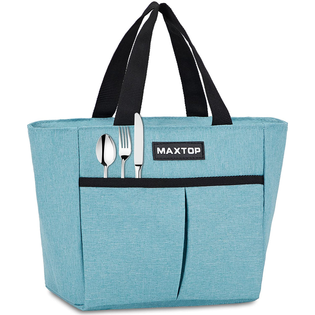 Lunch Bags for Women Insulated Thermal Lunch Tote Bag Lunch Box with Front Pocket for Office Work Picnic Shopping (Light Blue Small)