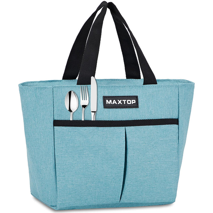 Lunch Bags for Women Insulated Thermal Lunch Tote Bag Lunch Box with Front Pocket for Office Work Picnic Shopping (Light Blue Small)