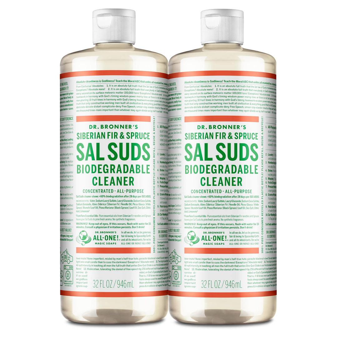 Dr. Bronner&#39;s - Sal Suds Biodegradable Cleaner (32 oz, 2-pack) - All-Purpose Cleaner, Pine Cleaner for Floors, Laundry and Dishes, Concentrated, Cuts Grease and Dirt, Powerful Cleaner