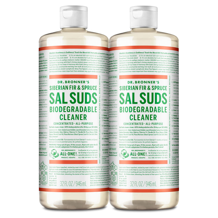 Dr. Bronner&#39;s - Sal Suds Biodegradable Cleaner (32 oz, 2-pack) - All-Purpose Cleaner, Pine Cleaner for Floors, Laundry and Dishes, Concentrated, Cuts Grease and Dirt, Powerful Cleaner
