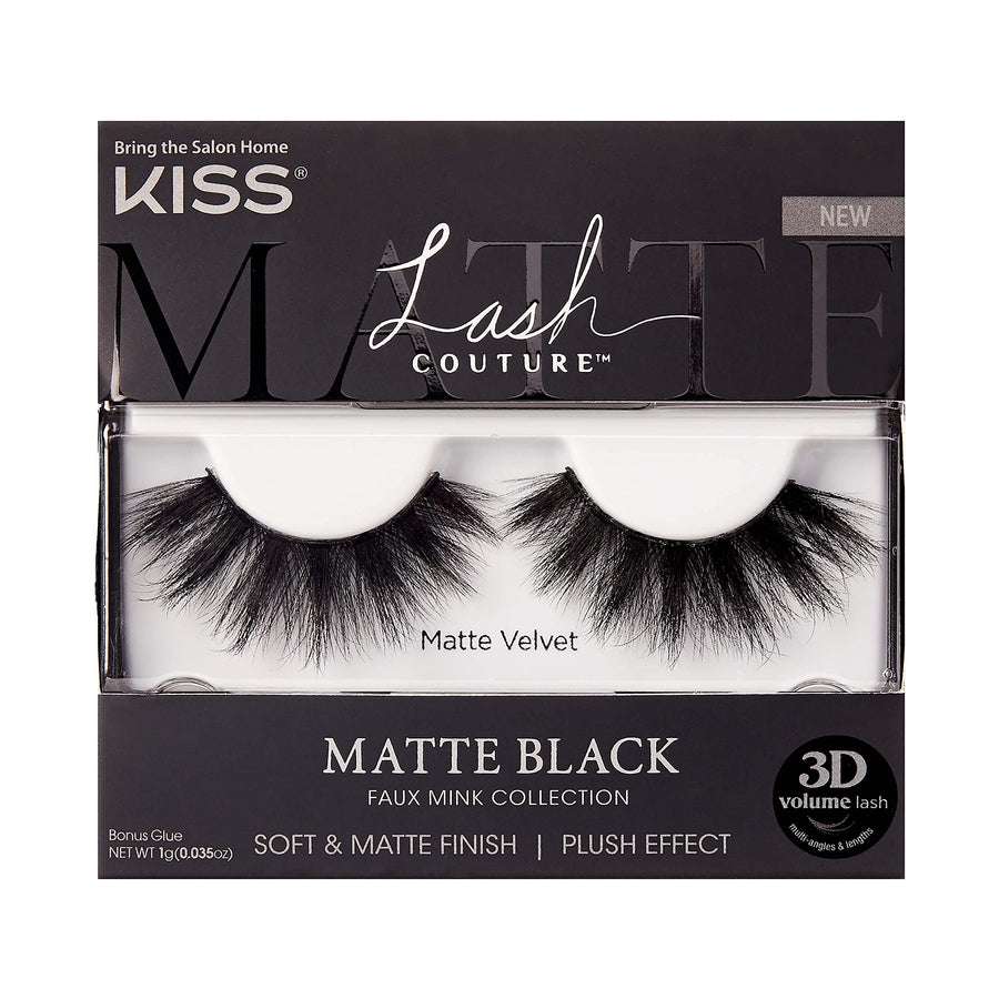 Lash Couture Matte Black Faux Mink Collection, False Eyelashes 1-Pack, Soft Real Mink Texture & Matte Finish, High Impact Color, 3D Volume, Knot-Free Lash Band, Reusable, Matte Velvet, 1 Pair