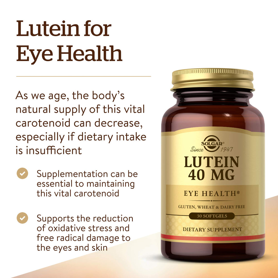 Solgar Lutein 40 mg, 30 Softgels - Supports Eye Health - Helps Filter Out Blue-Light - Contains FloraGLO Lutein - Gluten Free, Dairy Free - 30 Servings