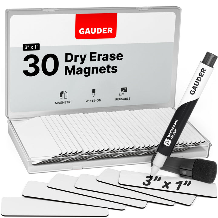 Magnetic Dry Erase Labels | 30x Magnetic Labels (3 Inches x 1 Inch) | Dry Erase Magnets for Classroom, Whiteboard and Blackboard