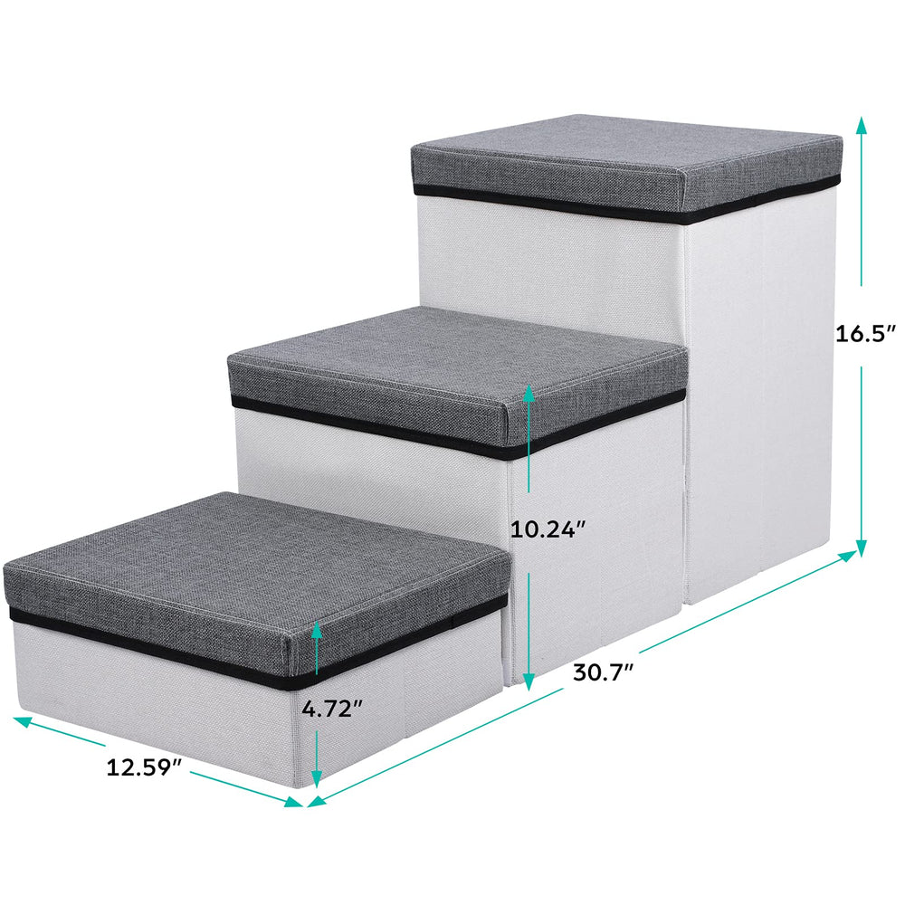 Folding Pet Stairs,3 Steps Foldable Dogs Stair for Small to Medium Dog and Pet, Pet Storage Stepper for High beds Sofa, Holding up to 50 lbs Pet Dog Cat(Grey)
