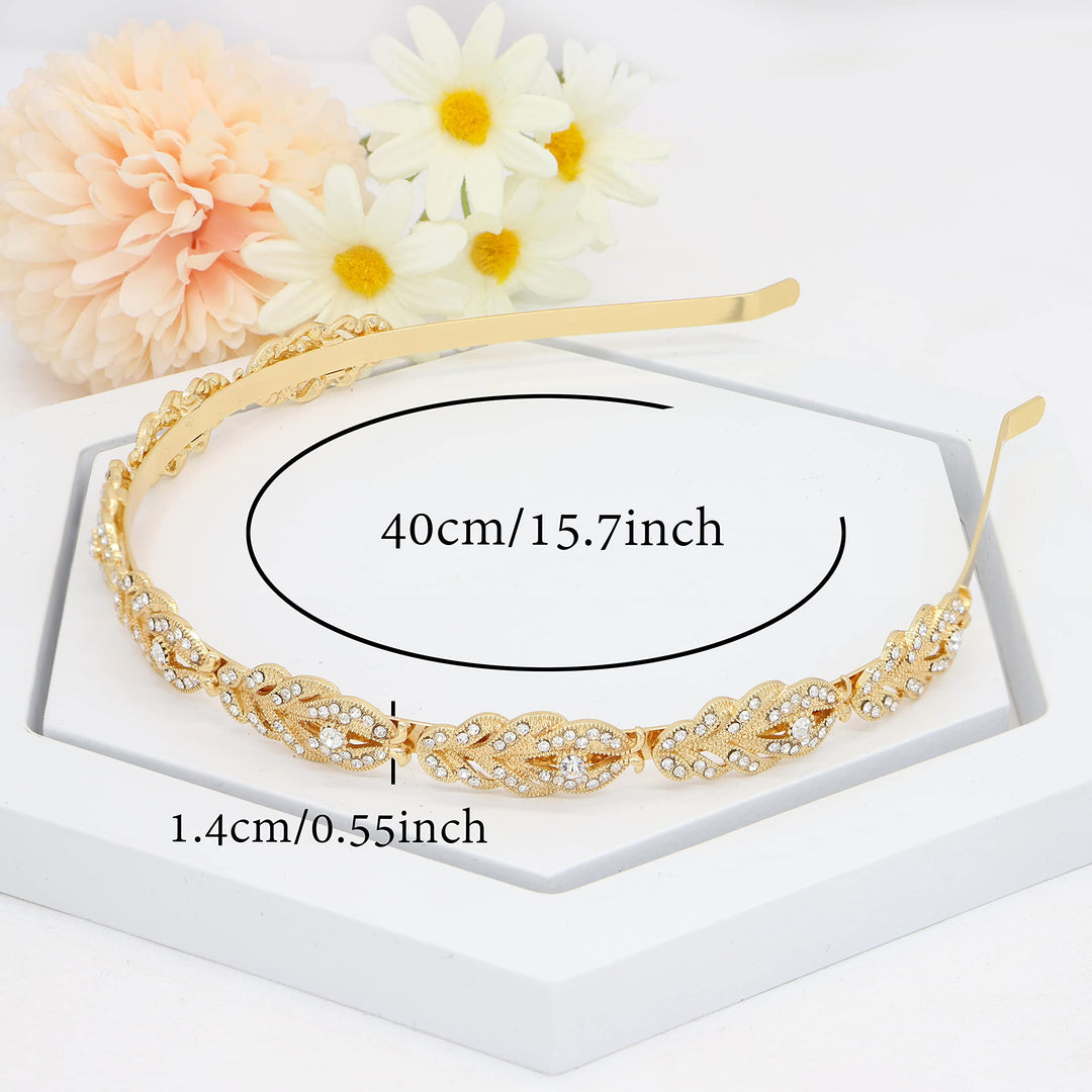 Ammei Flower Design Rhinestone Crystal Wedding Headband Bridal Headpieces Simple Design (Gold)
