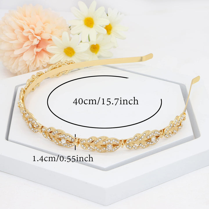 Ammei Flower Design Rhinestone Crystal Wedding Headband Bridal Headpieces Simple Design (Gold)