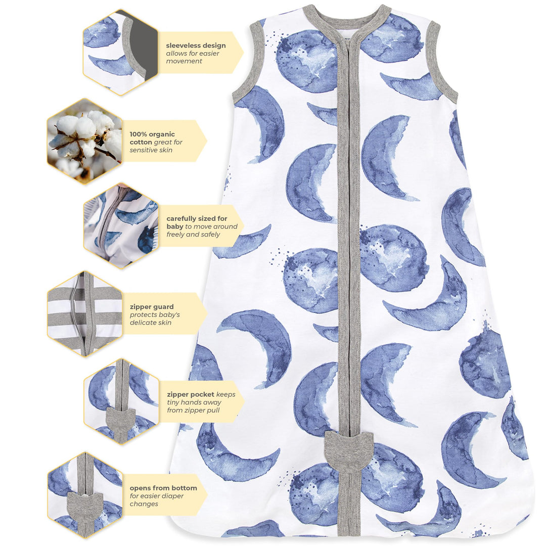 Burt&#39;s Bees Baby Baby Beekeeper Wearable Blanket, 100% Organic Cotton, Swaddle Transition Sleeping Bag, Blue, Small