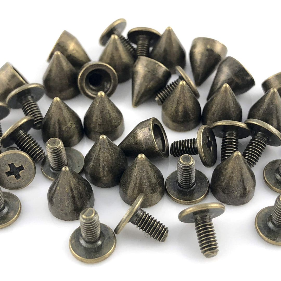 100 Sets 9MM Bronze Spikes and Studs Metal Bullet Cone Spikes Screw Back Leather Craft Rapid Rivet Screws Punk Studs and Spikes for Clothing Shoes Leather Belts Bag Rivets 11/32 Inch