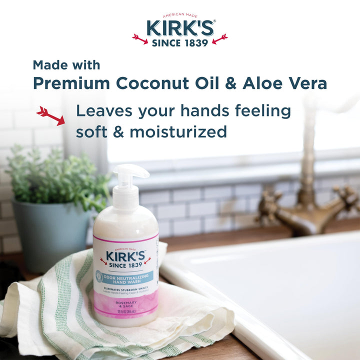 Odor-Neutralizing Natural Hand Soap by Kirkââ‚¬â„¢s | Castile Liquid Soap Pump Bottle | Moisturizing &amp; Hydrating Kitchen Hand Wash | Rosemary &amp; Sage Scent | 12 Fl Oz. Bottle