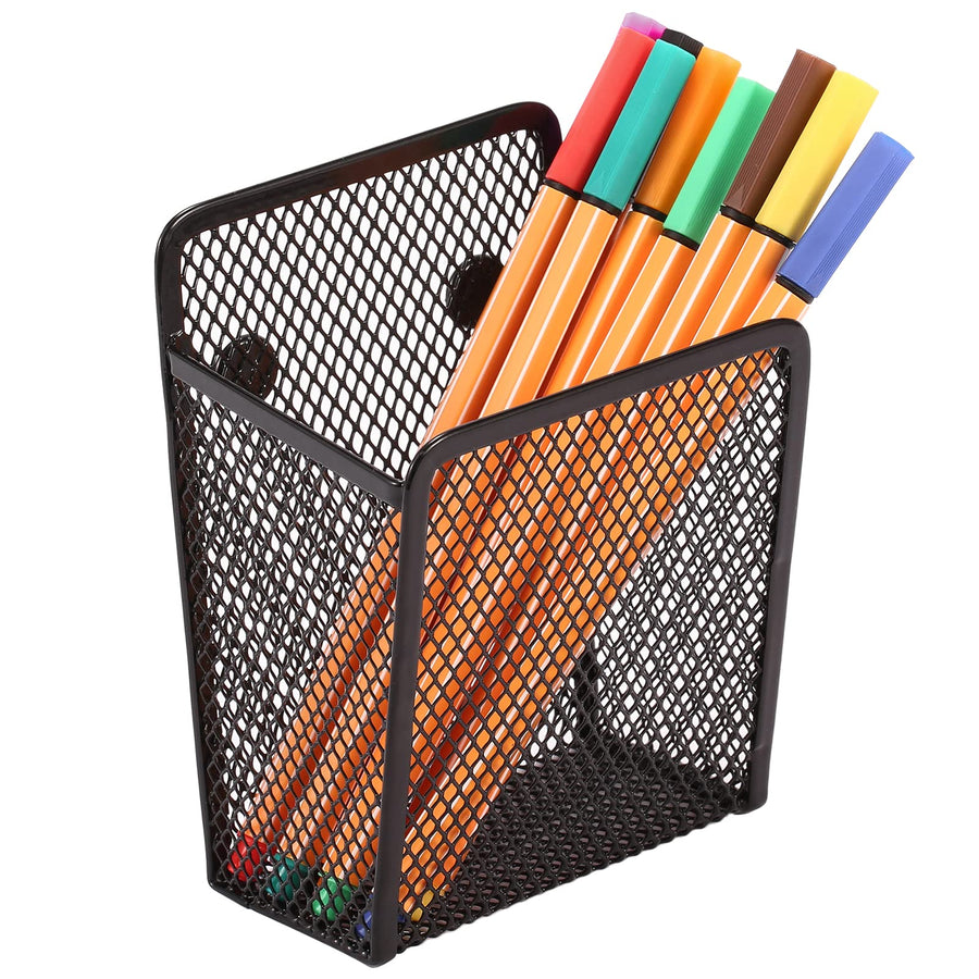 Magnetic Pencil Holder,Mesh Stainless Steel Pen Basket, Metal Writing Utensil Storage Organizer for Whiteboard,Blackboard,Kitchen, Locker, Home, or Office