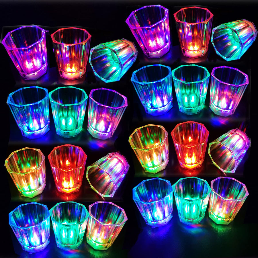 Light Up Shot Glasses Set of 24 Party Favors Adults Shot Cups for Party LED Flash Light Up Drinking Glasses Glow in the Dark Shot Glasses for Birthday Christmas Thanksgiving Weddings Festivals etc