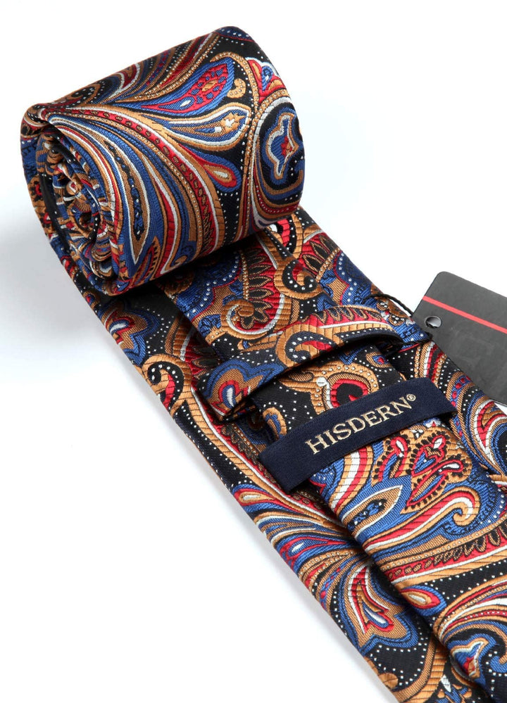 HISDERN Ties for Men Orange Paisley Tie and Pocket Squa