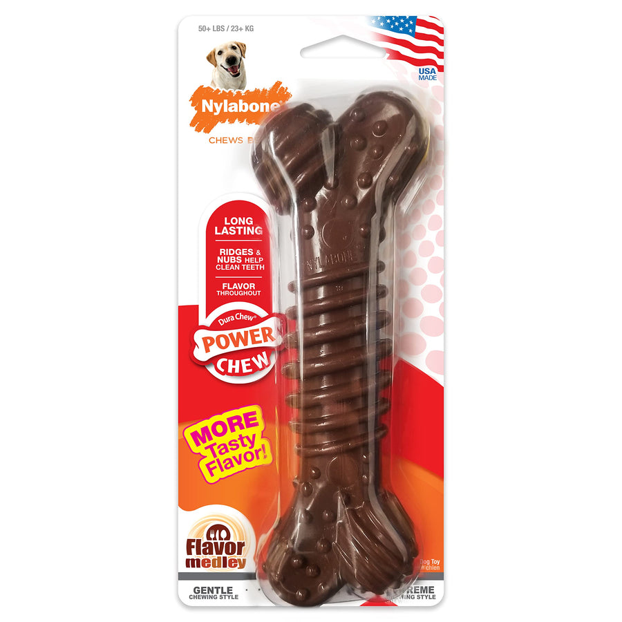 Textured Dental Bone Power Chew Toy for Dogs, Dog Toys for Aggressive Chewers, Flavor Medley Flavor, X-Large - 50+ lbs, 1 Count