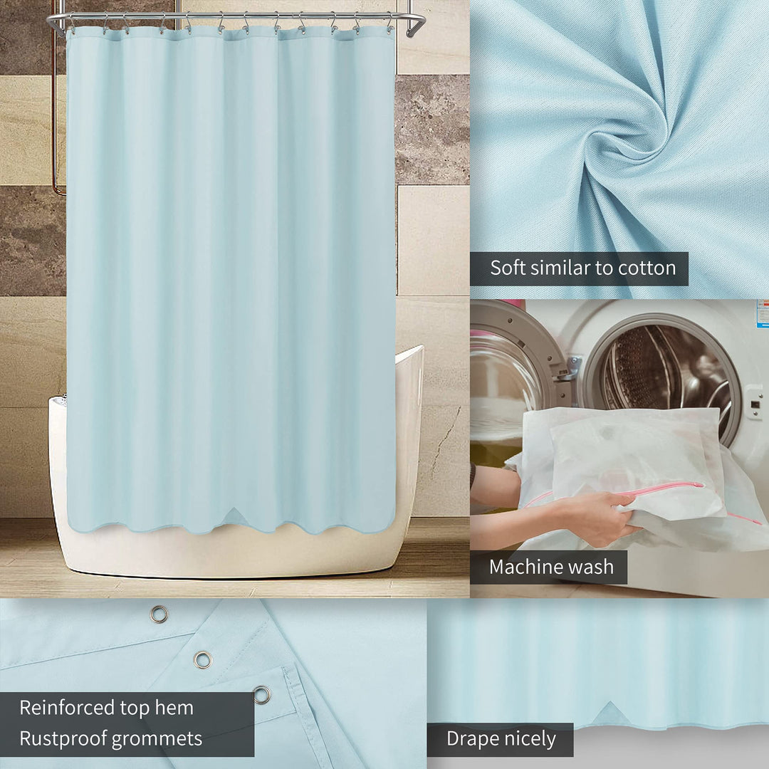 Waterproof Fabric Shower Curtain Liner, Washable Cloth Shower Curtain for Bathroom - Standard Size 72x72, Blue