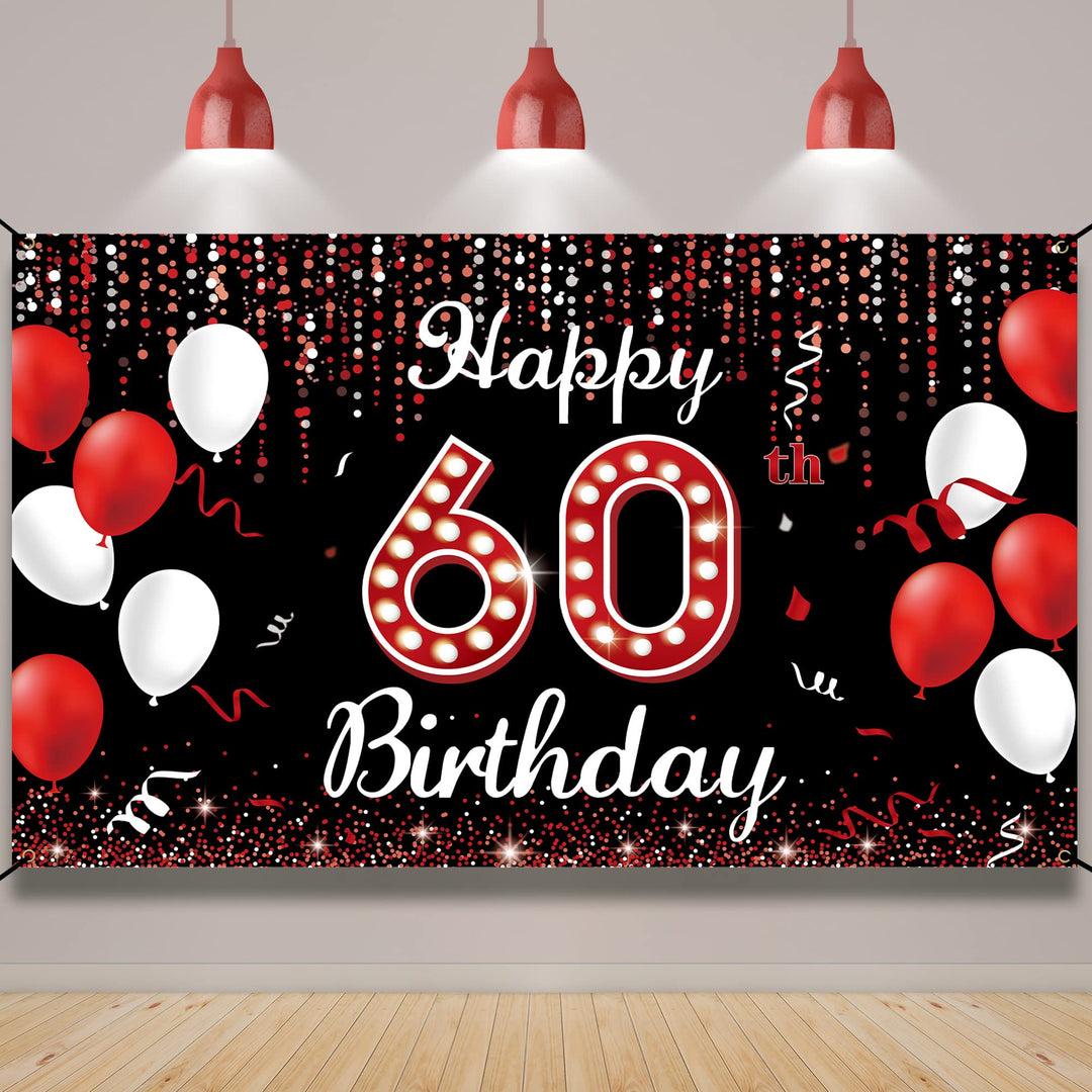 60th Birthday Decoration Banner Backdrop, Happy 60th Bi