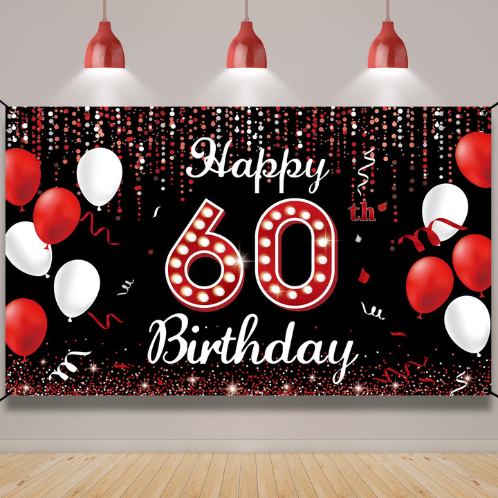 60th Birthday Decoration Banner Backdrop, Happy 60th Bi