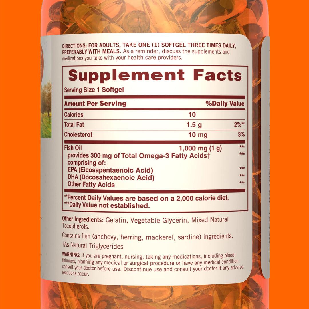 Sundown Fish Oil 1000mg Softgels, Omega 3 Dietary Suppl