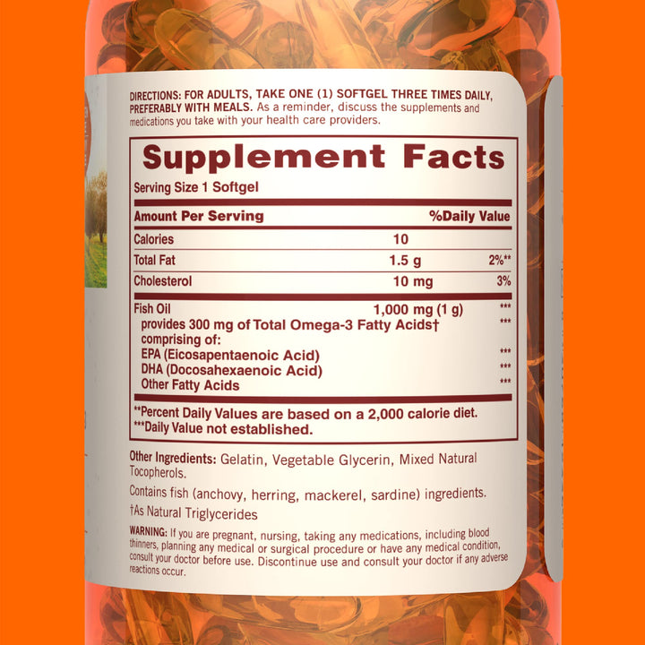 Sundown Fish Oil 1000mg Softgels, Omega 3 Dietary Suppl