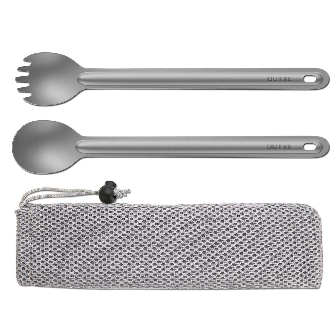 Titanium Long Handle Spork and Spoon, 8.7-Inch Soup Spoon, Camping Spork and Spoon, Eco-Friendly Coffee Spoon, Spork and Spoon Set