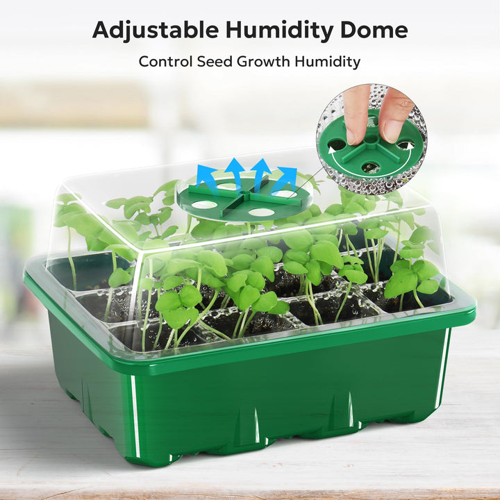 10-Pack Seed Trays Seedling Starter Tray, MIXC Humidity Adjustable Plant Starter Kit with Dome and Base Greenhouse Grow Trays Mini Propagator for Seeds Growing Starting (12 Cells per Tray), 10 Pieces