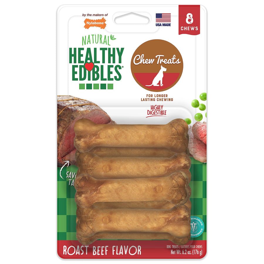 Healthy Edibles Natural Dog Chews Long Lasting Chew Treats for Dogs, Roast Beef Flavor, X-Small/Petite (8 Count)