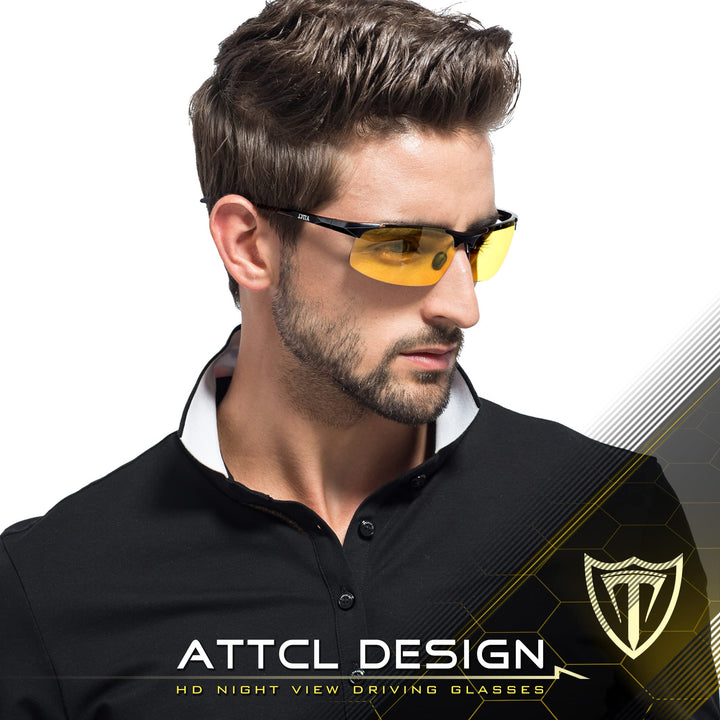 Men&#39;s Night Driving Glasses: Night Time Driving Glasses for Men Al-Mg metal Yellow Sunglasses 8177-night