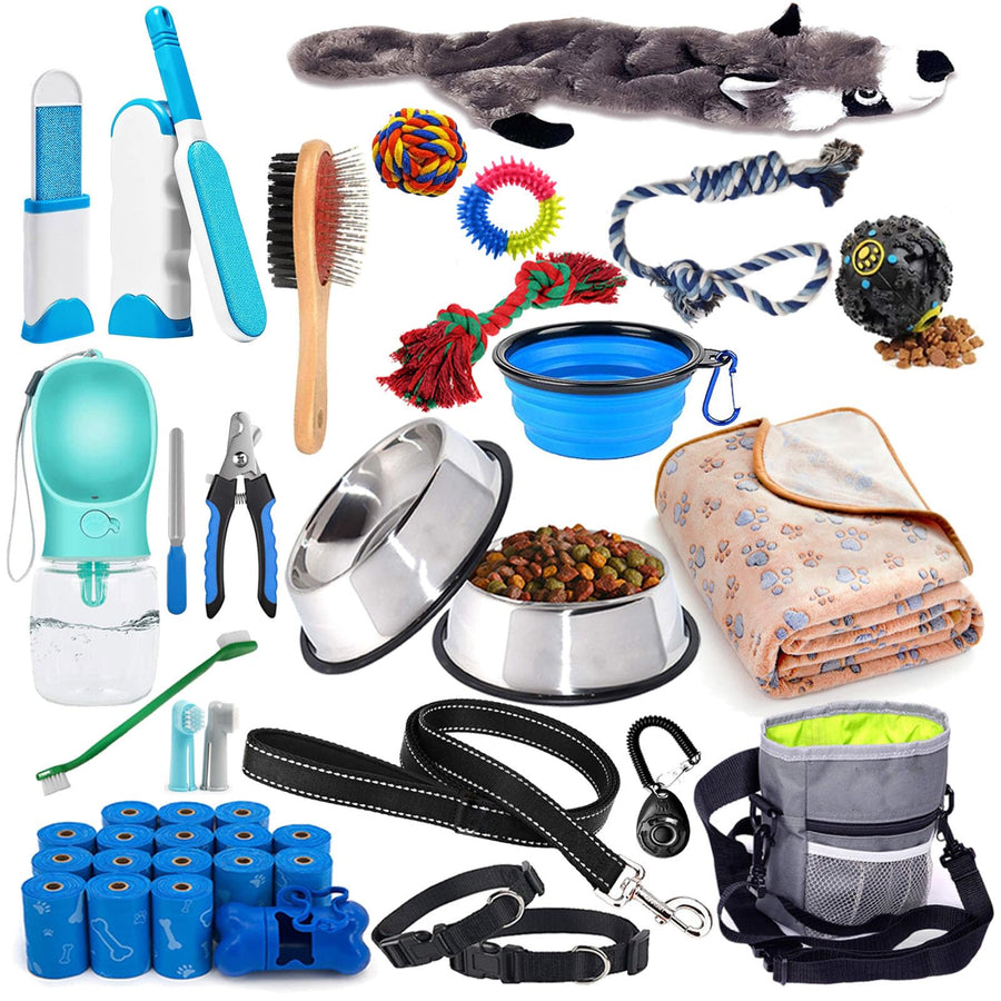 Puppy Supplies Starter Kit - 39-Piece Set of Puppy Essentials and Dog Stuff. Includes Dog Leash, Toys, Bowl, Brushes, Water Bottles,and More. Perfect Welcome Home Gift for Your New Puppies