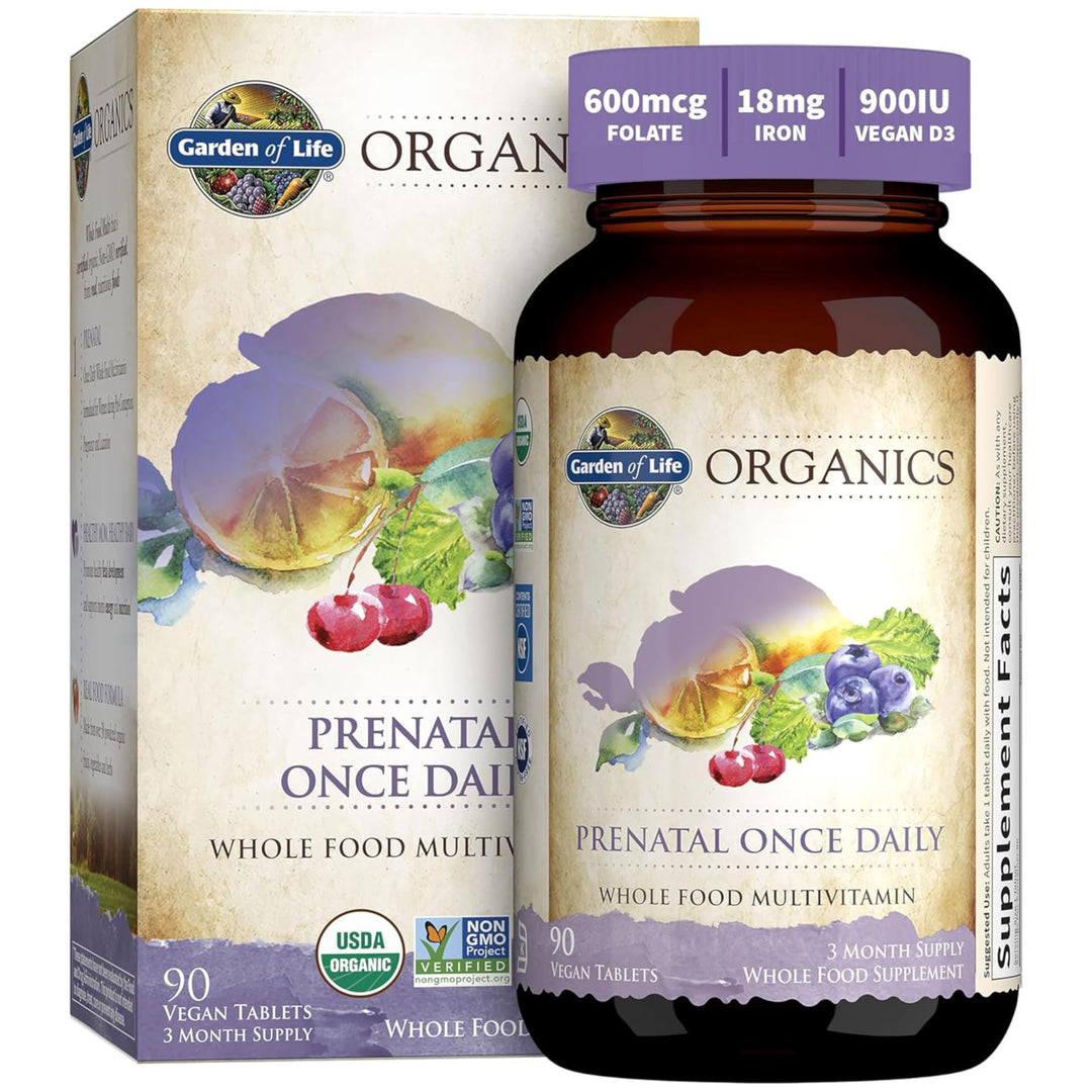 Organics Prenatal Vitamin: Folate for Energy &amp; Healthy Fetal Development, Non-constipating Iron, Vitamin C, B6, B12, D3 – Organic, Non-GMO, Gluten-Free, Vegan, 90 Day Supply