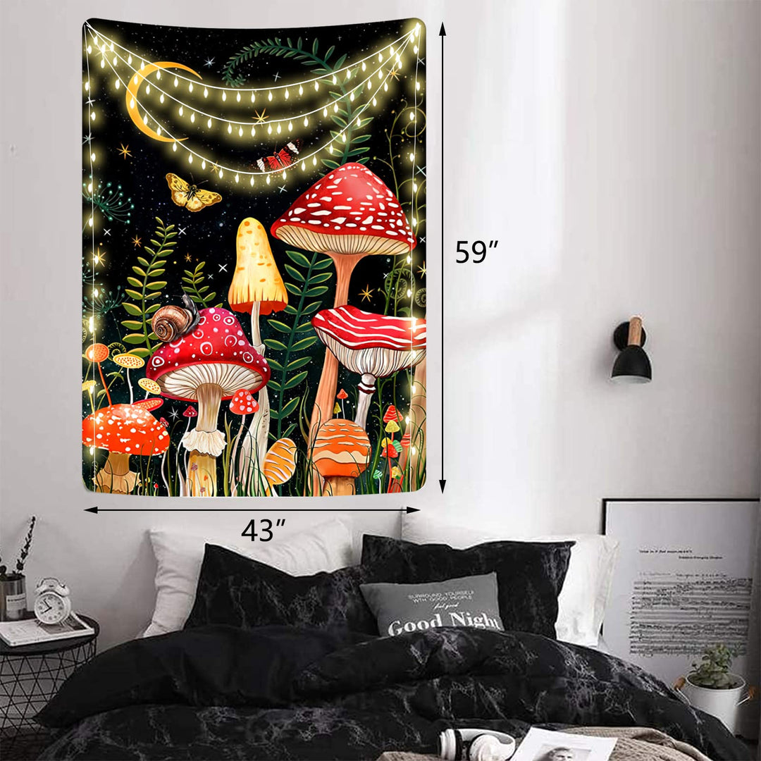 INUDIO CLZFXS Mushroom Tapestry Moon and Star Tapestry Black Boho Vertical Tapestries Colorful Butterfly Aesthetic Tapestry Wall Hanging for Bedroom (43x59(110x150cm))
