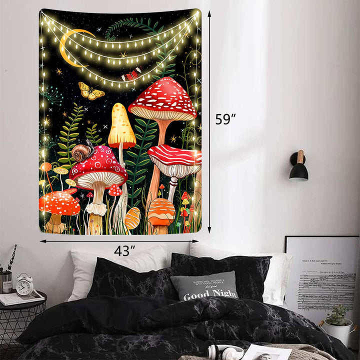INUDIO CLZFXS Mushroom Tapestry Moon and Star Tapestry Black Boho Vertical Tapestries Colorful Butterfly Aesthetic Tapestry Wall Hanging for Bedroom (43x59(110x150cm))
