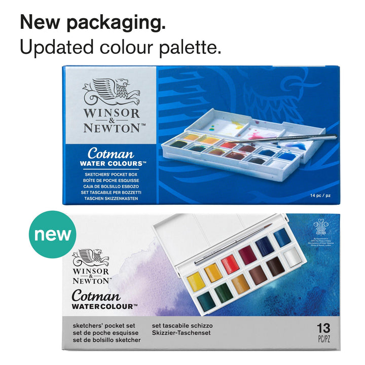 Winsor &amp; Newton Cotman Watercolor Paint Set, Sketchers&#39; Pocket Set, 12 Half Pan w/ Brush