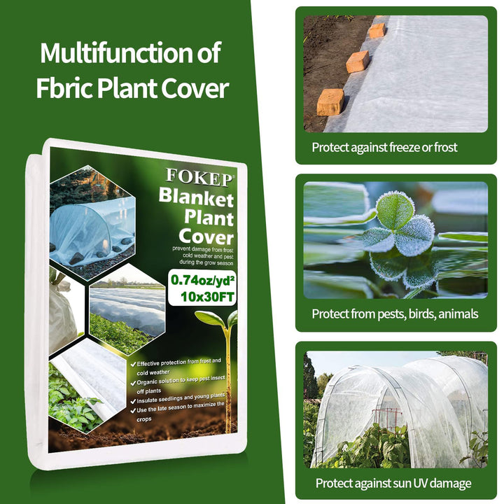 10Ft x 30Ft Plant Covers Freeze Protection, Reusable Frost Cover Plants Blanket for Winter, Floating Row Fabric Cover for Vegetables, Insect Protection, Sunscreen, Season Extension, 0.74oz/yd²
