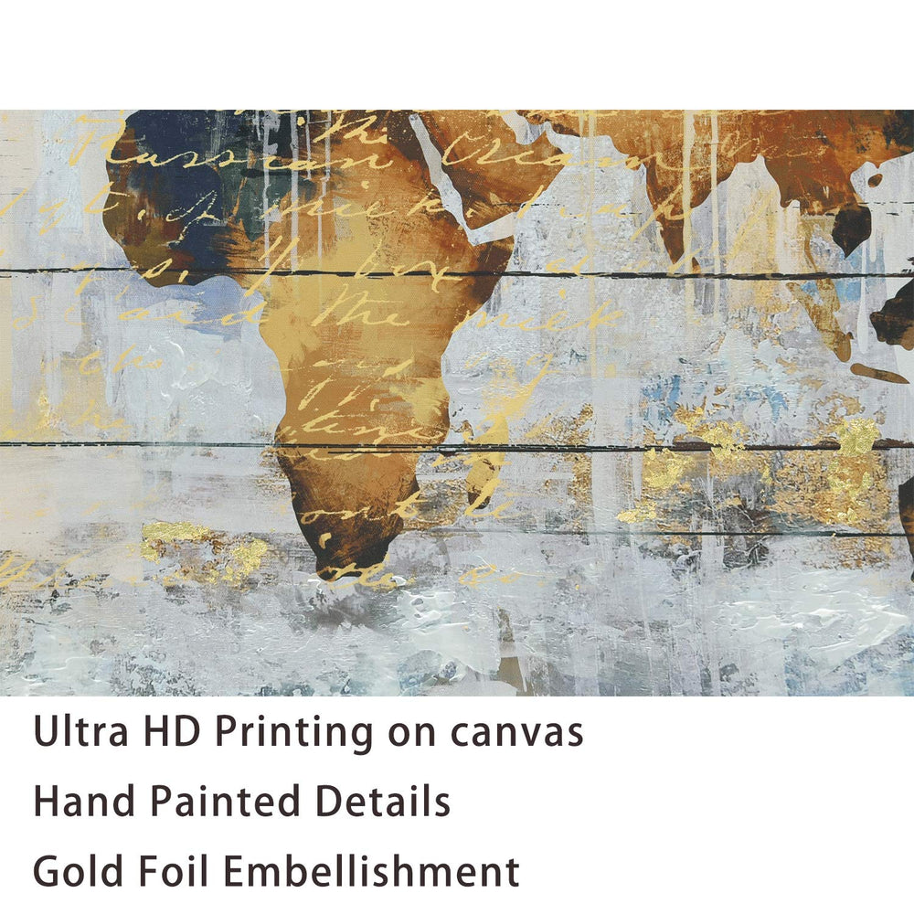 Abstract Art - Large Vintage World Map - Gold Foil Canvas Prints Large Framed Wall Art Wall Paintings for Living Room Office Wall Decor (32 x 48 inch, World Map Framed)