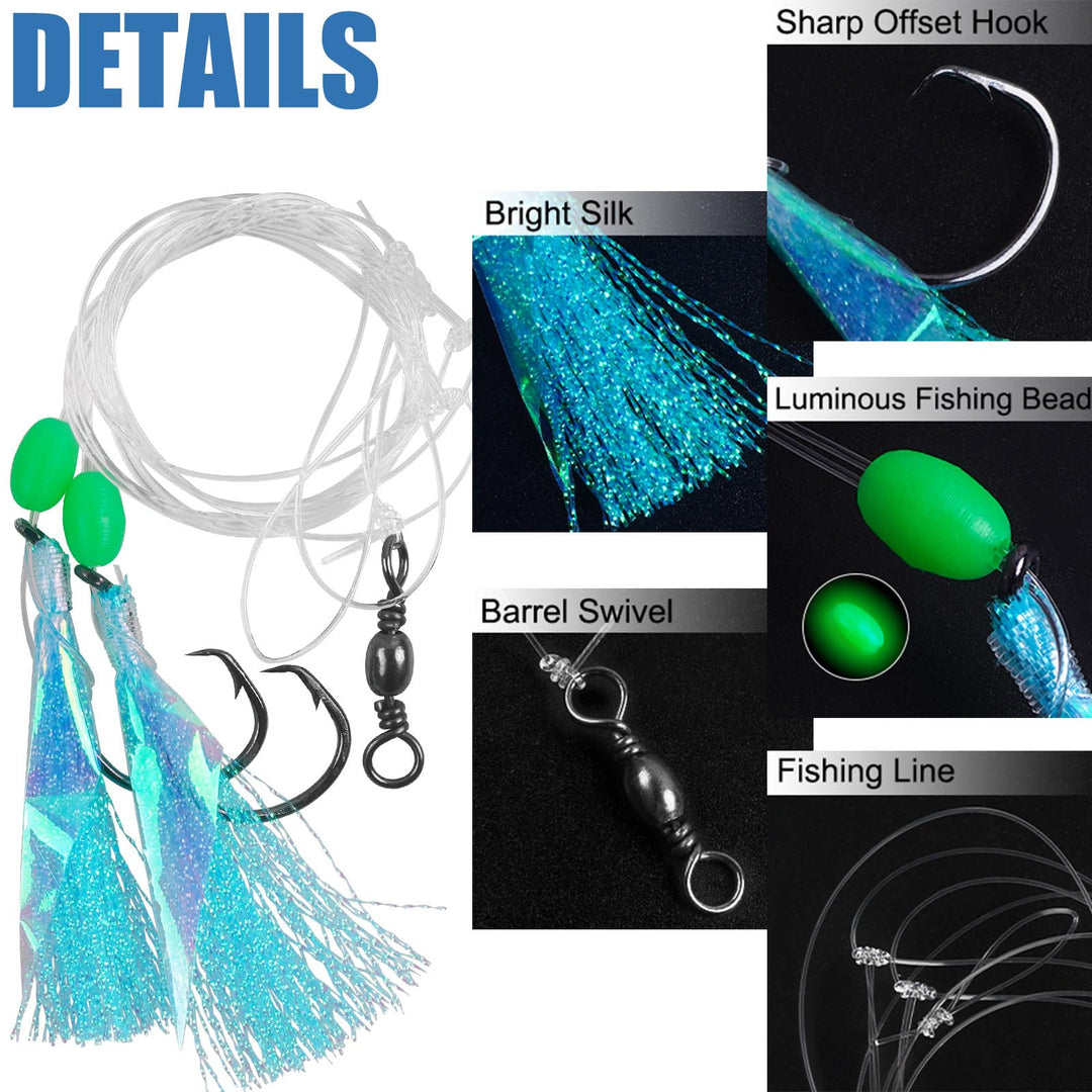 Bait Rigs Set, Fishing Bait Rigs, Fishing Rigs with Sharp Circle Hooks Fish Skin Glow Beads Saltwater Bottom Fishing Rigs Rock Cod Rigs for Rockfish Lingcod Sea Bass 7 Pack